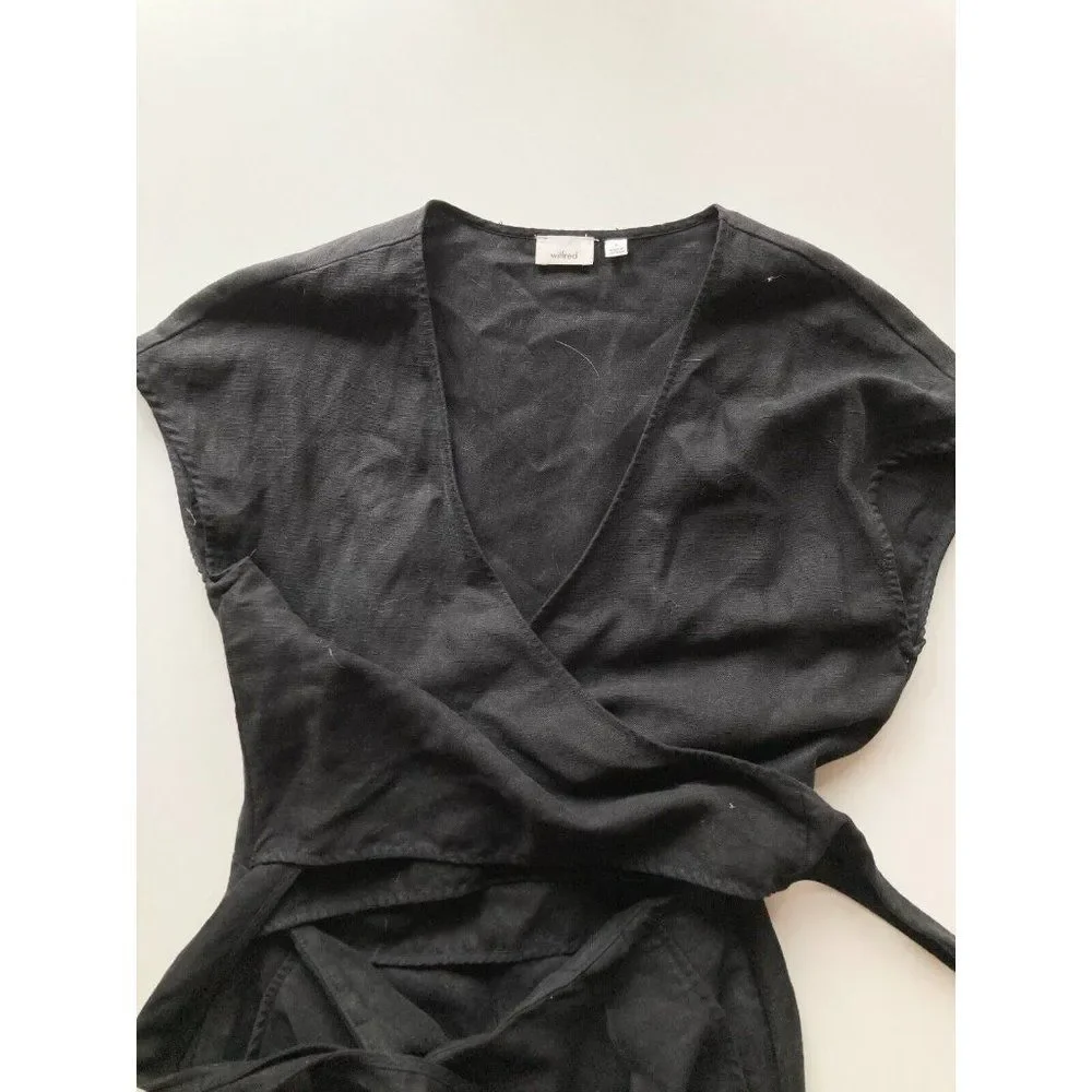 Aritzia WILFRED Brax Black Linen Lyocell Cut-Out Wrap Wide Leg Jumpsuit, Size 6 - Picture 9 of 13